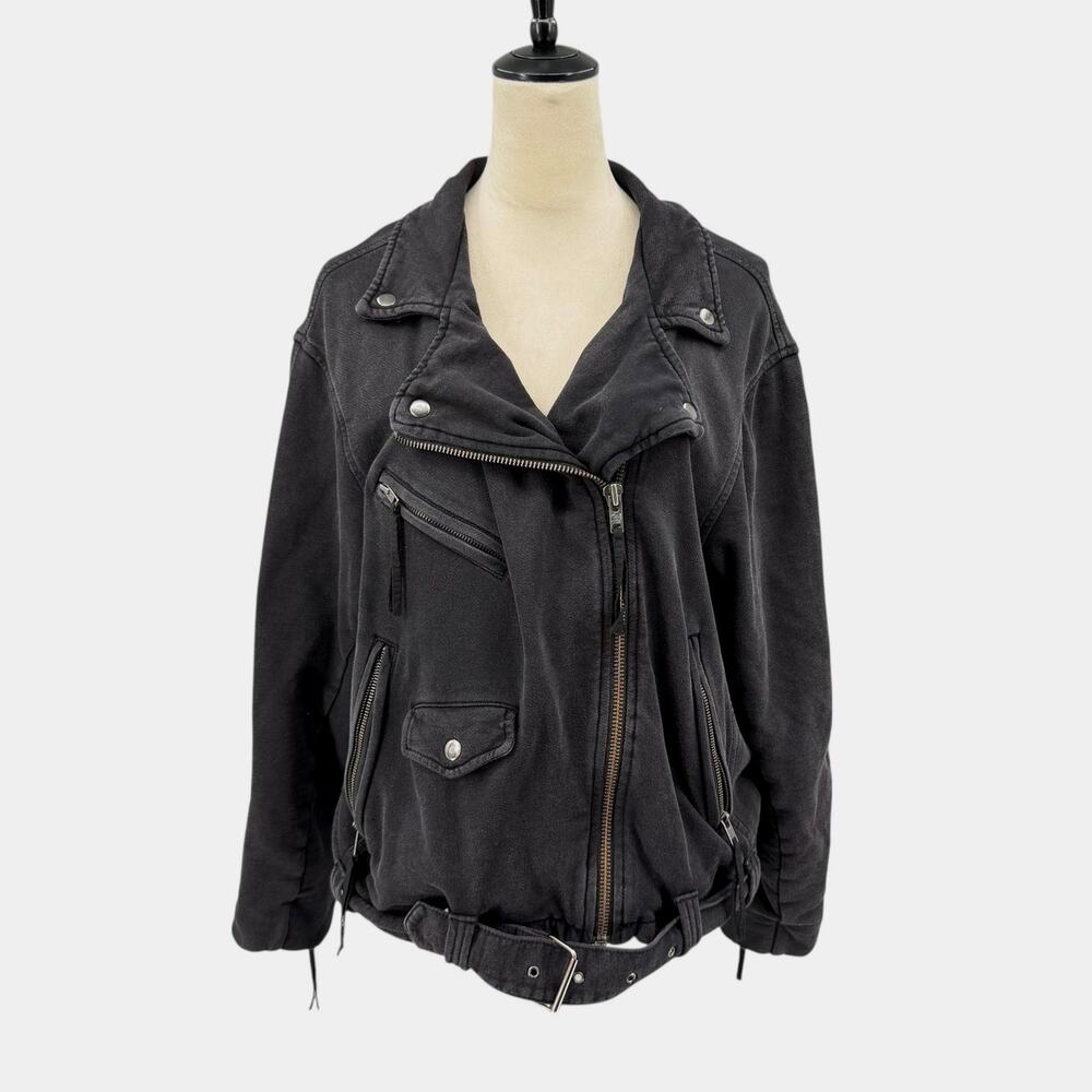 We the Free People Rebel Knit Oversized Cotton Biker Zip-Up Edgy Black Jacket - Picture 5 of 15